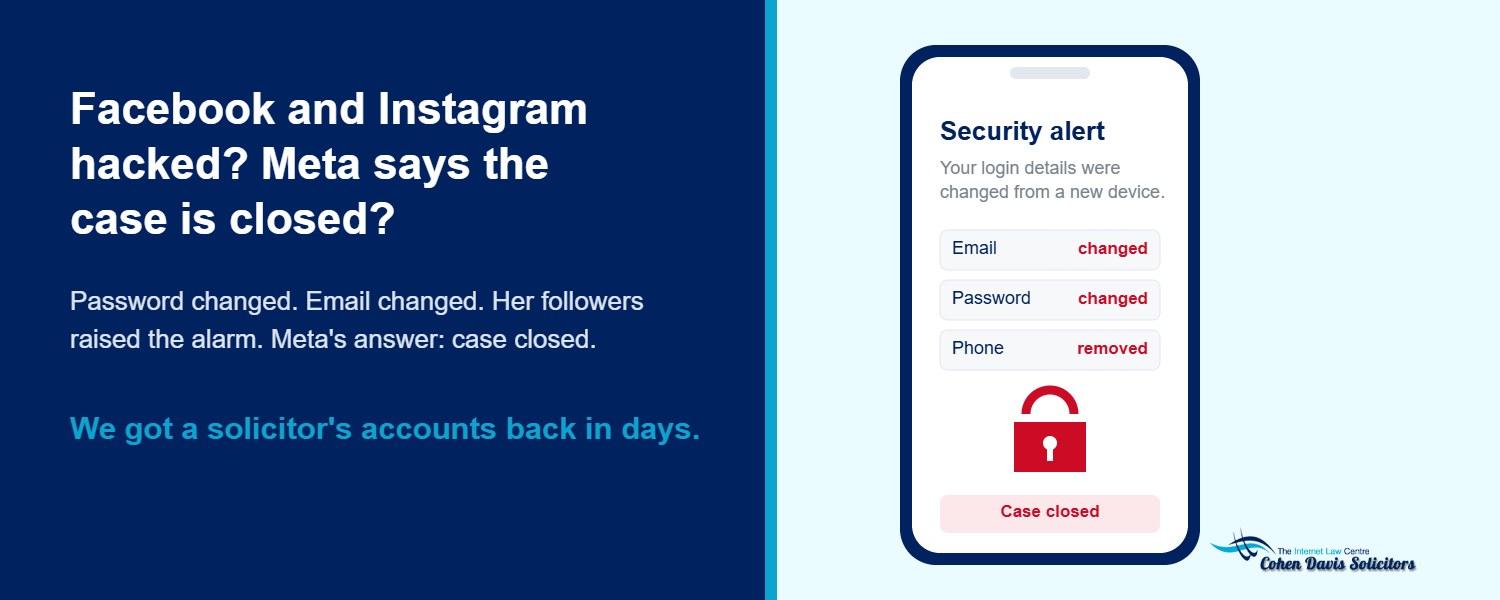 Facebook and Instagram accounts hacked, Meta closed the case, accounts recovered by solicitors