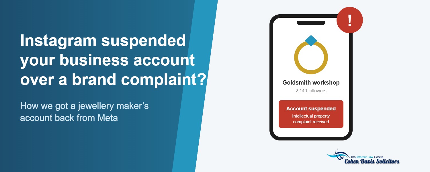 Instagram business account suspended after an intellectual property complaint